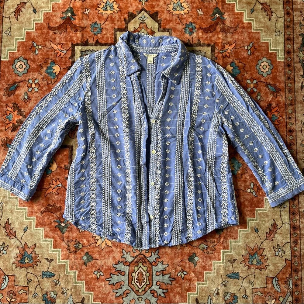 Blue Embroidered Eyelet Shirt